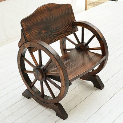 ウッドホイール風車輪付木製ベンチ（二人掛け用 幅110cm）ダーク